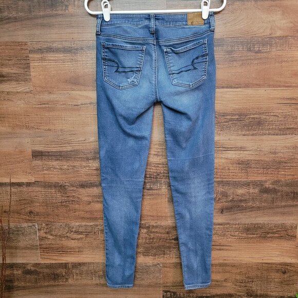 American Eagle Jeans 2 R Super Stretch Low Rise Jegging Ripped - Picture 2 of 13